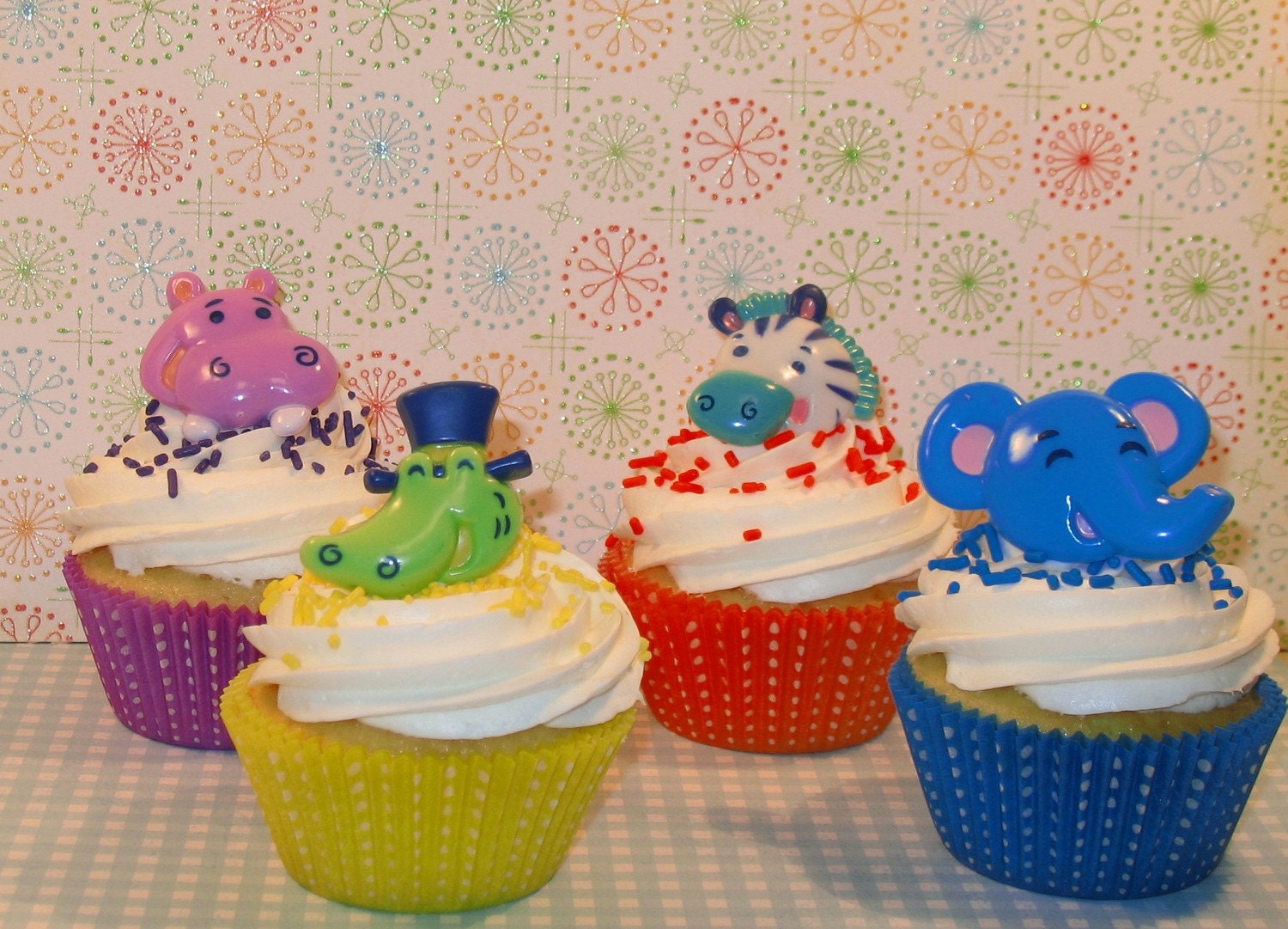Neon Brites African Safari Animal Ring Cupcake Toppers  (12)