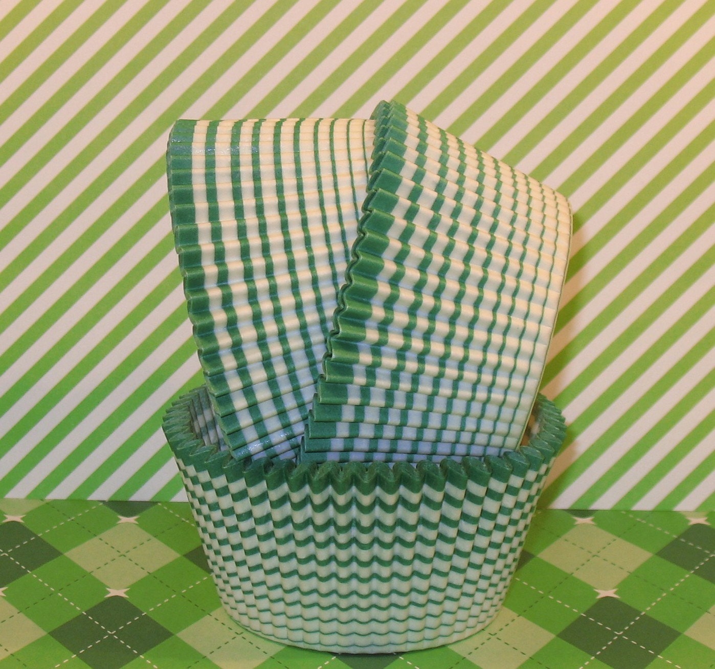 Green Crazy Stripe Cupcake Liners  (Qty 40)