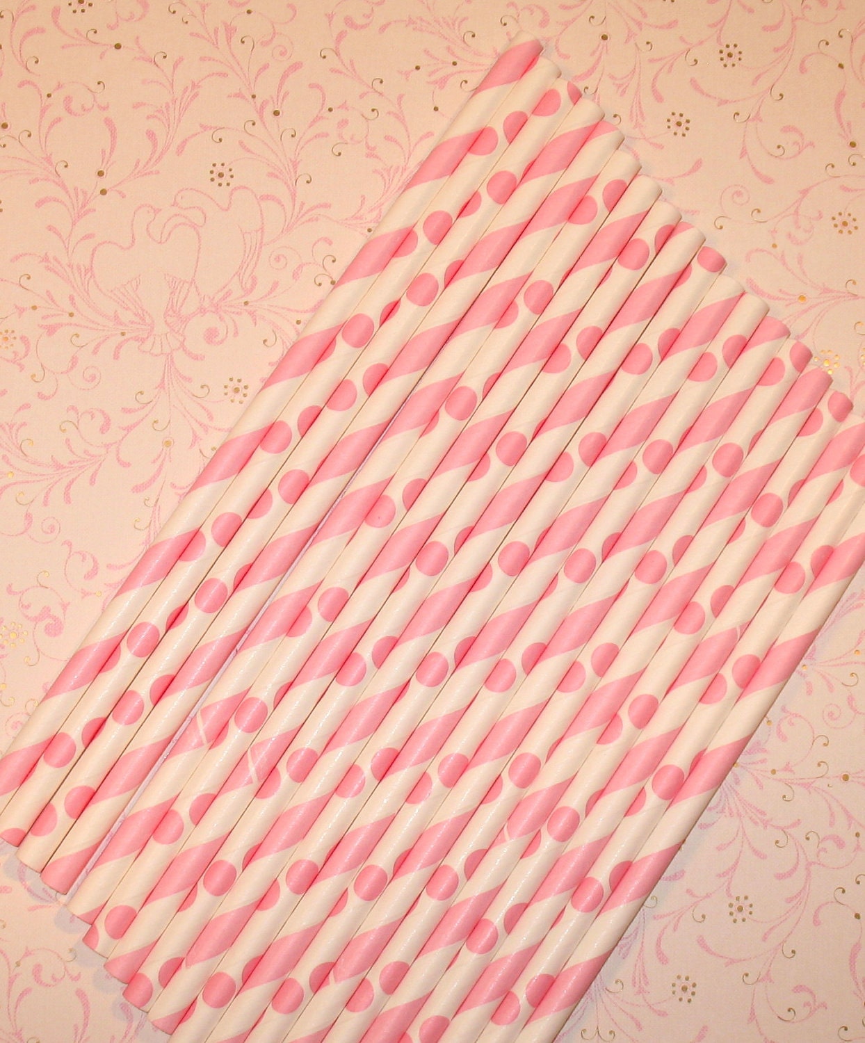 Bubble Gum Pink and White Striped and Dot Straws with DIY Flag Toppers (24)