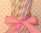 Bubble Gum Pink, Yellow, Orange and Green Stripe Paper Straws with DIY Flag Toppers  (40)