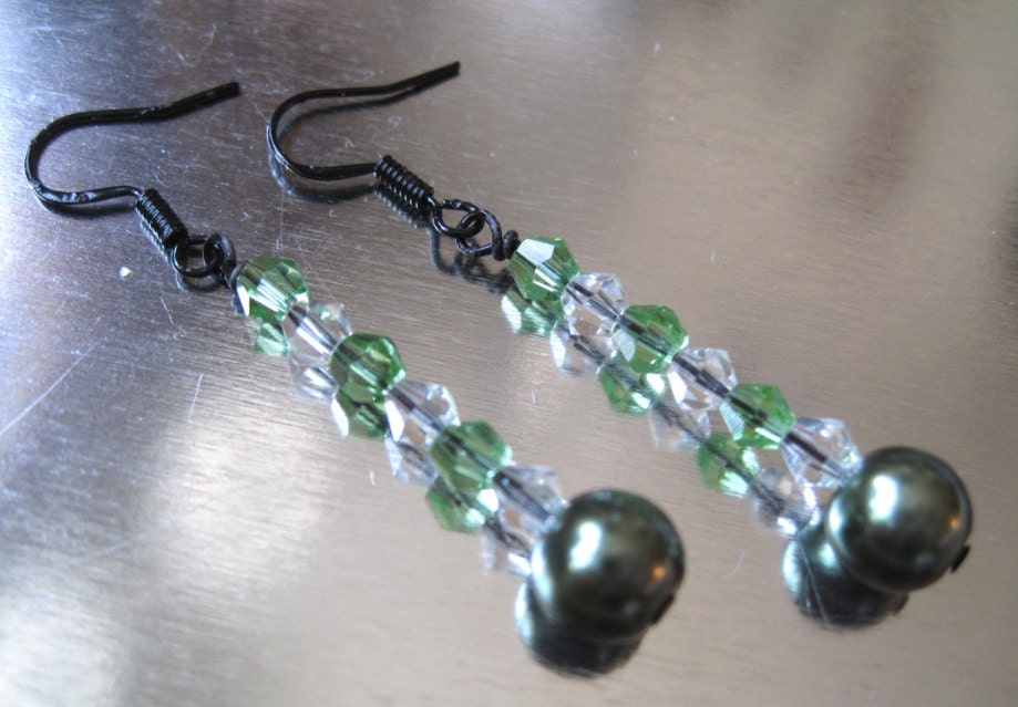 Black and Green Crystal Earrings.
