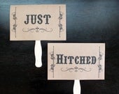 Just Hitched and Mr. and Mrs. Kraft Double Sided Paddle Signs . Fan