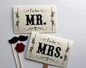 Photo Booth Props. Photo Props. Thank You and Mr. and Mrs. Double Sided Paddle Signs . Fan