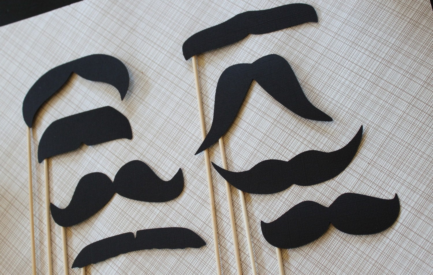Movemeber Mustache on a Stick Collection - Set of Eight Mustaches on a Stick