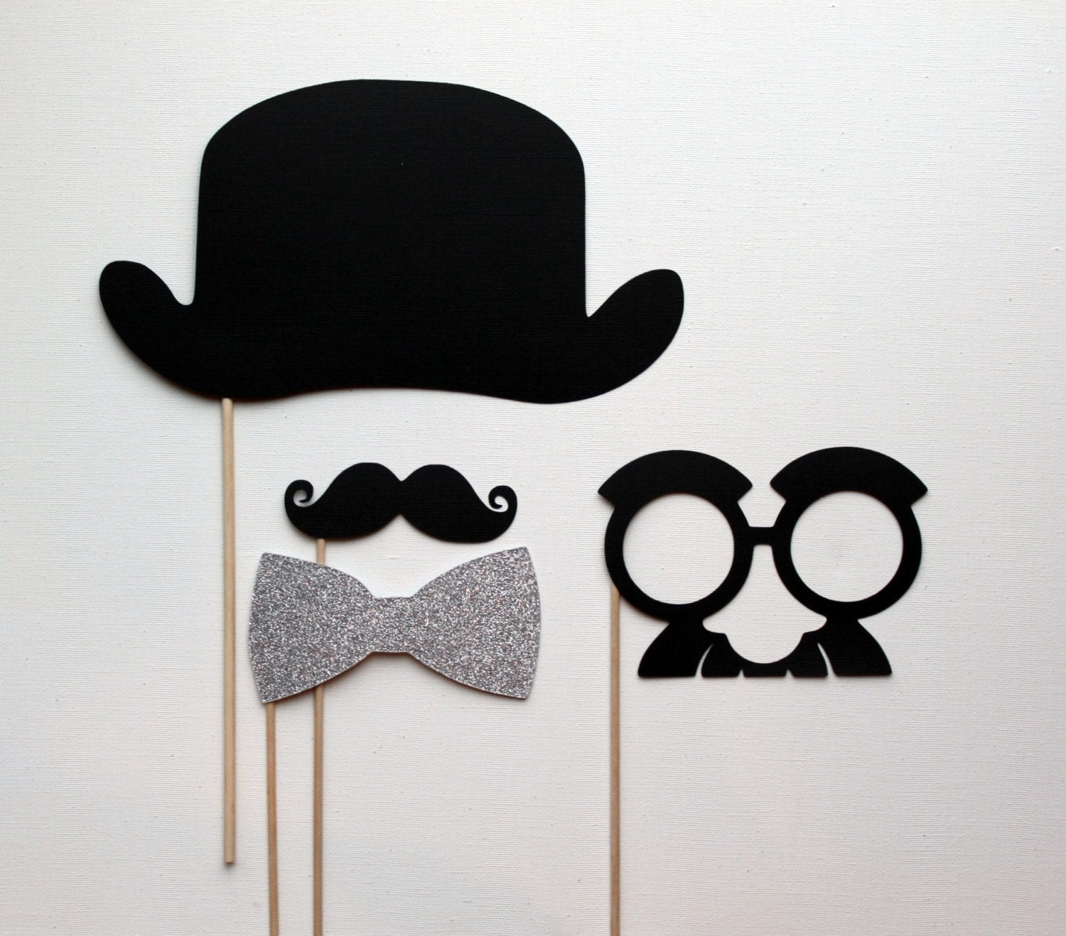Derby Bowler Hat , Glittered Bow Tie, Mustache and Groucho on a Stick