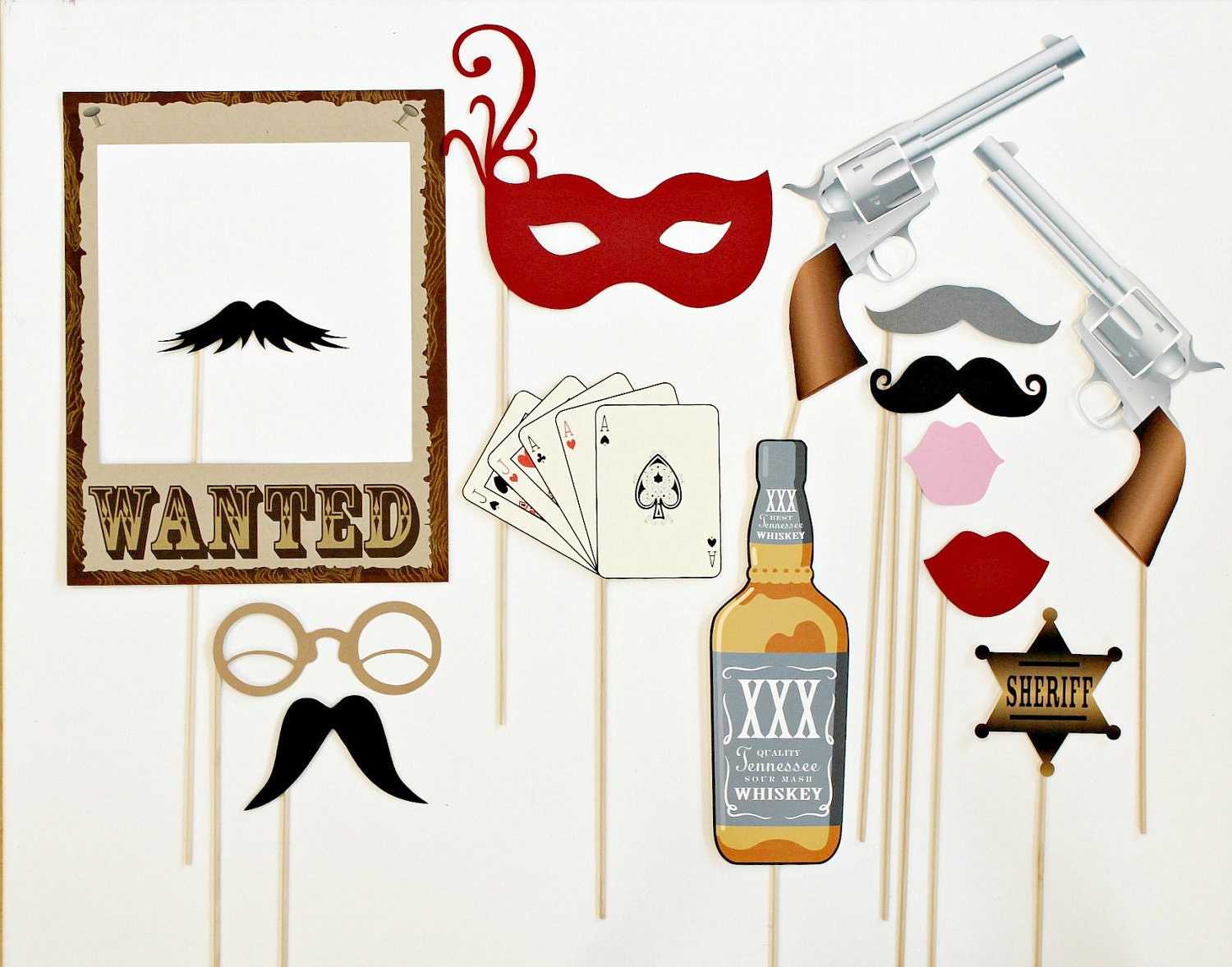 Western Themed Photobooth Props. Photo Booth Props. Wedding, Birthday Photo Prop. Wanted