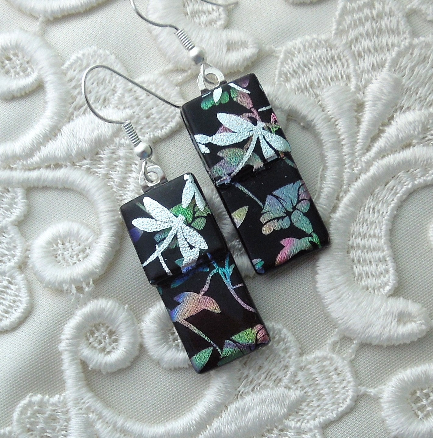 Dichroic Earrings, Glass Earrings, Fused Glass, Dichroic Glass Earrings, Dragonfly Earrings X6910
