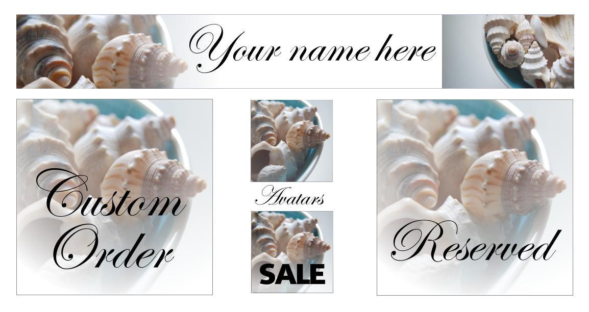 Etsy Banner set beach shells custom banner graphic design