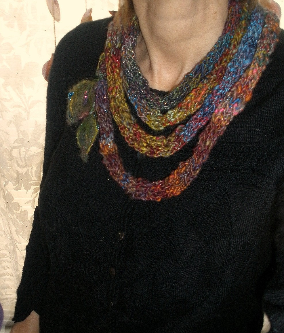 elven forest wanderer - handknit necklace/lariat/headwrap from the woodland