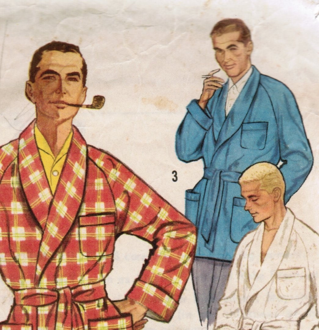 Suave 1940s or 1950s vintage mens smoking jacket sewing pattern