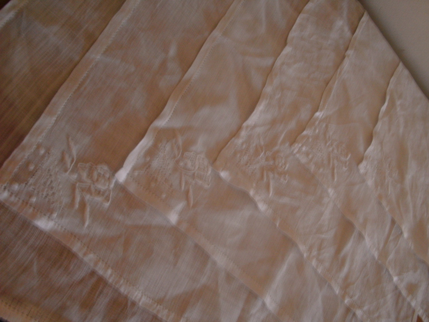 Set of six antique linen embroidered table napkins