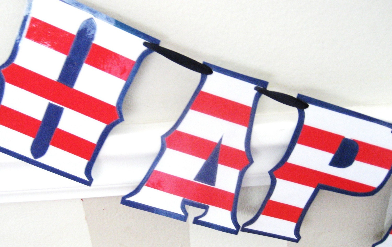 HAPPY BiRTHDAY Banner - ReD WHTE and BLUE Flag-Stripes