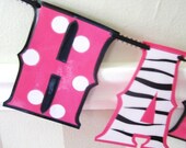 Minnie Mouse Zebra HAPPY BiRTHDAY Banner - black white and hot pink - Giant size