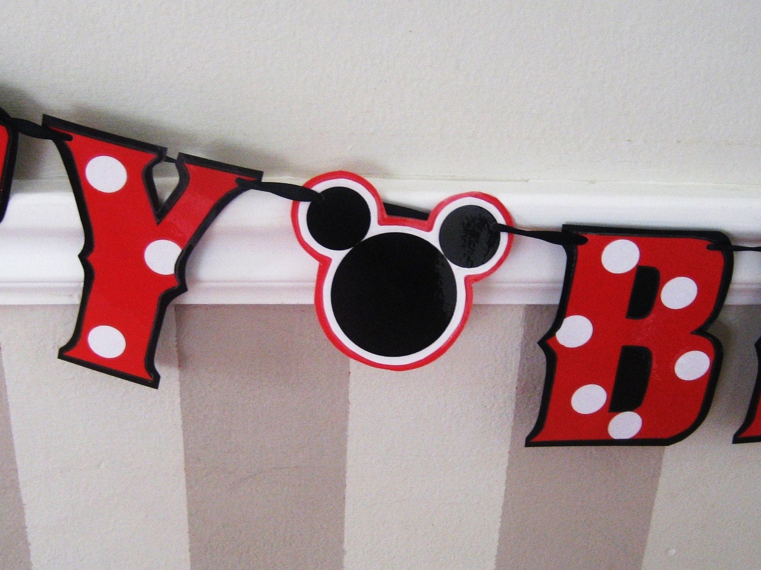 Minnie or Mickey HAPPY BiRTHDAY Banner - Red with White polka dots Il_170x135