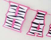 HaPPY BiRTHDAY Banner - black and white ZEBRA PRiNT on hot pink Il_170x135
