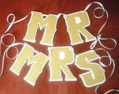 MR and MRS Chair Banners - Matching Bride and Groom Wedding Decoration in Gold Glitter on White Il_170x135