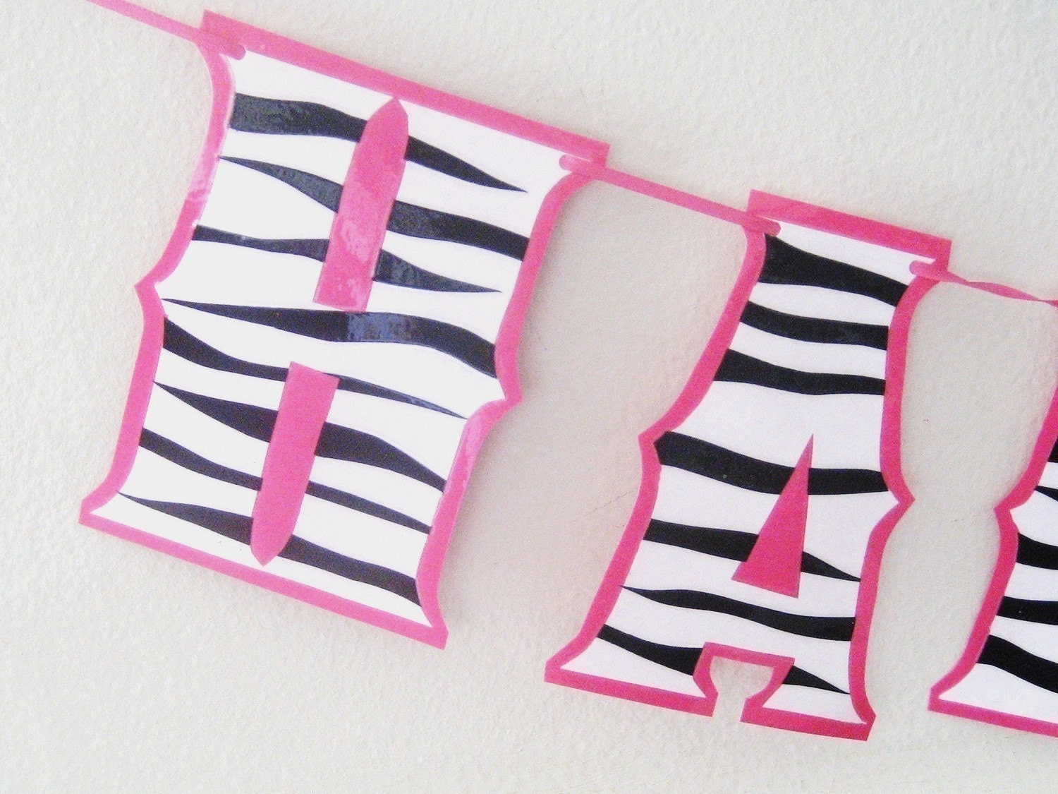 HaPPY BiRTHDAY Banner - black and white ZEBRA PRiNT on hot pink Il_570xn