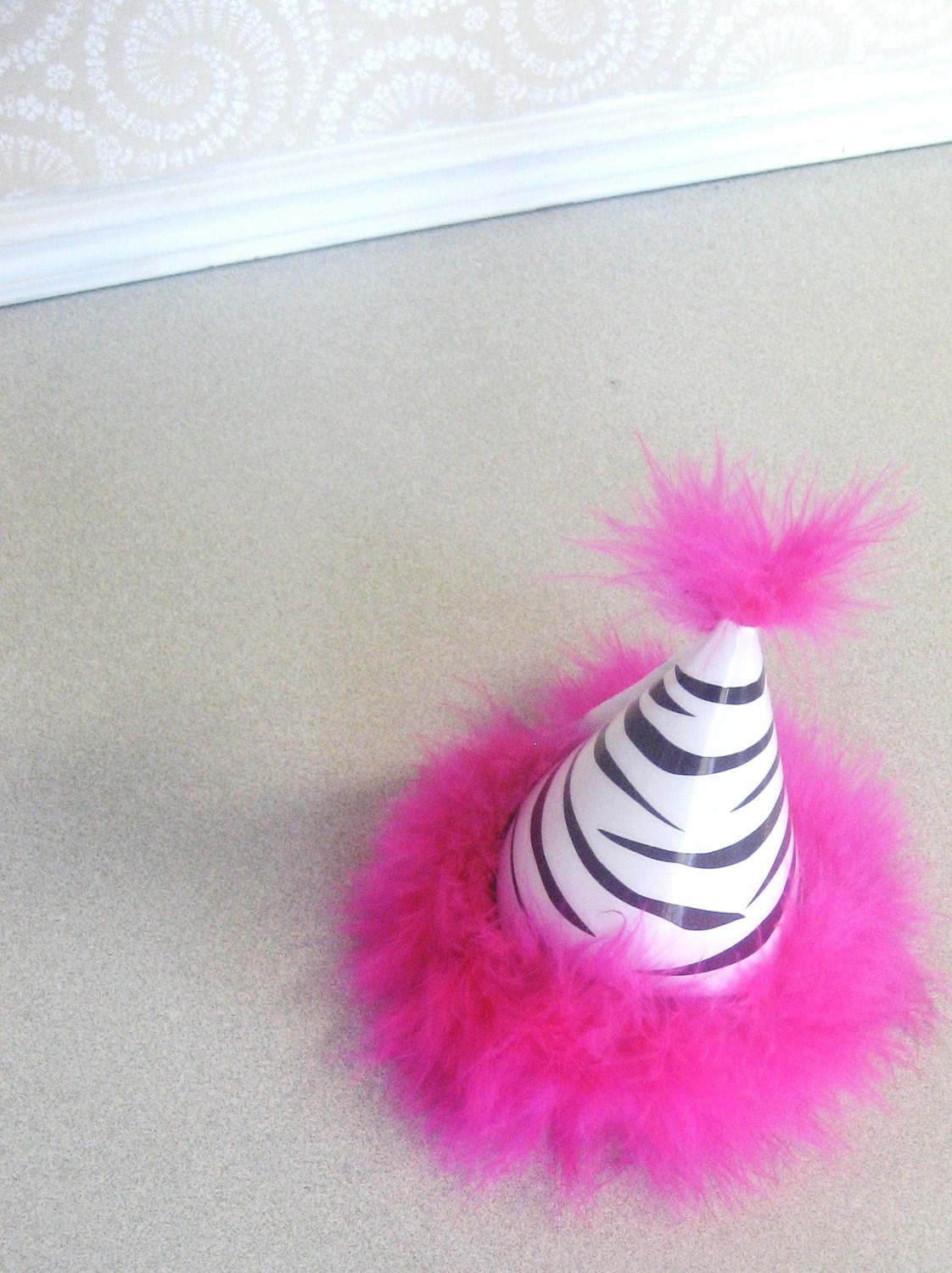PARTY HAT to match BiRTHDAY BaNNER - ZEBRA PRiNT on HoT PiNK