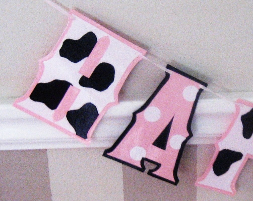 Baby Minnie and Cow HAPPY 1ST BiRTHDAY - BaBY Pink MiNNIE and Black and White COW PRiNT