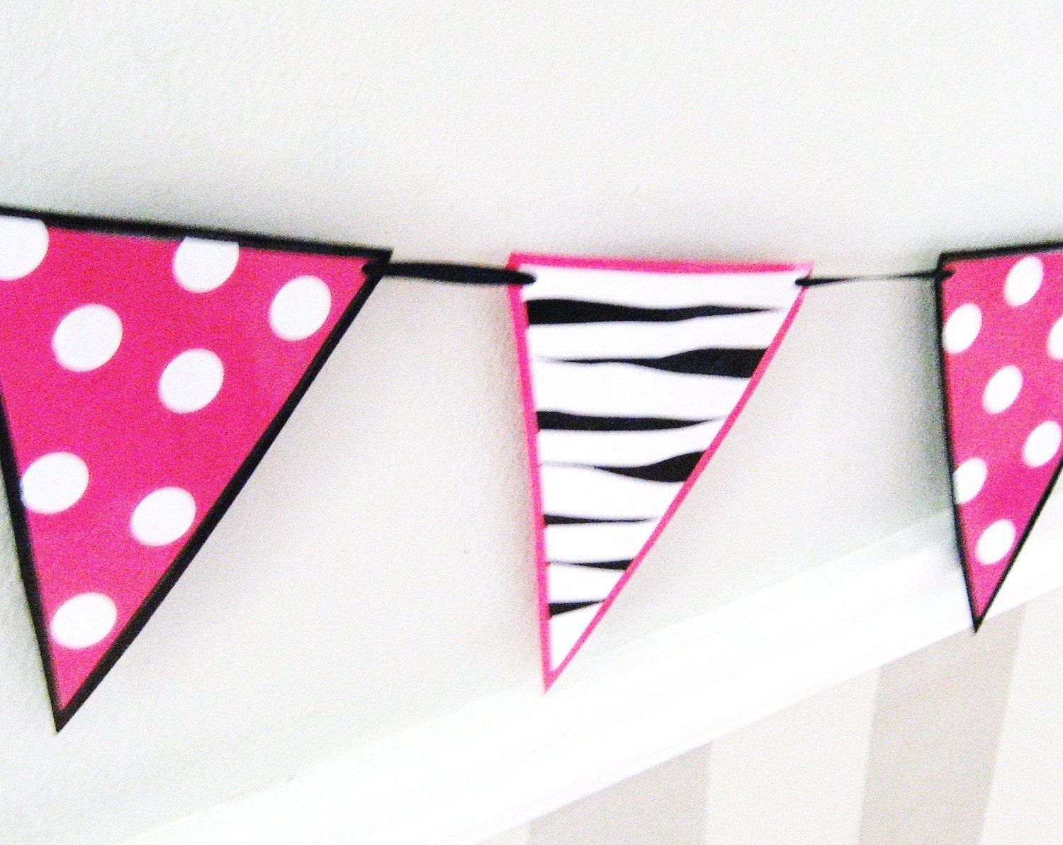 ZeBRA and MiNNIE style Pennant Garland black hot pink match Happy Birthday Banner