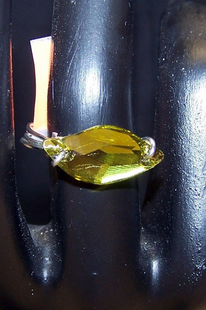 CLEARANCE - Light Green Swarovski Crystal ElementButton Wire Wrapped Ring