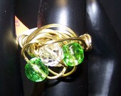 Green Crystal Swirl Wire Wrapped Ring