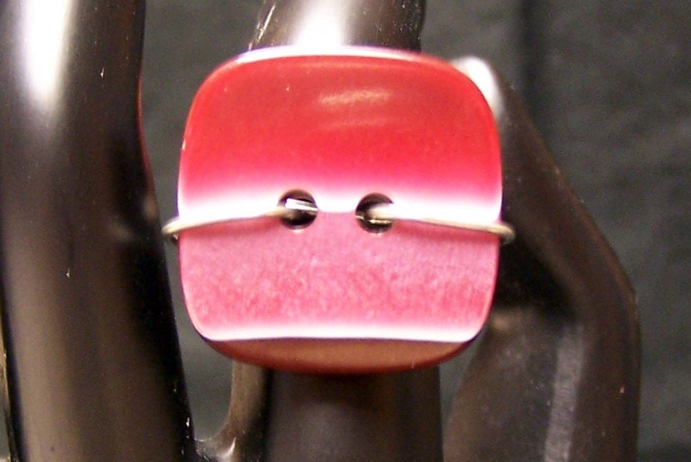 Red Striped Button Wire Wrapped Ring