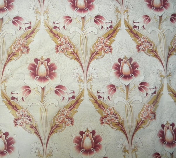 Pretty Antique French Art Nouveau Cotton Fabric Lovely Floral