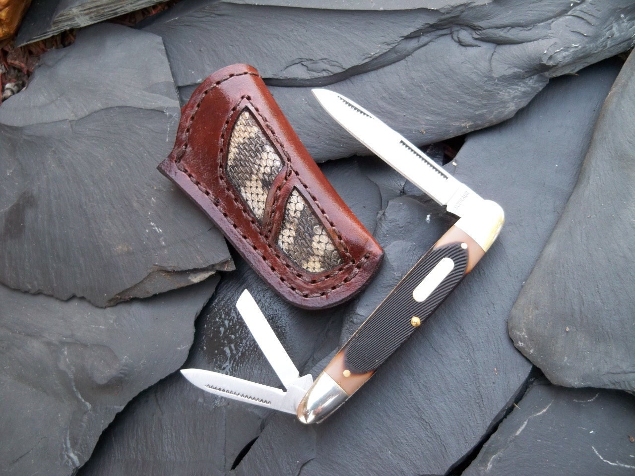 Pocket Knife LEATHER SHEATH Custom Hand Tooled with by rekamepip