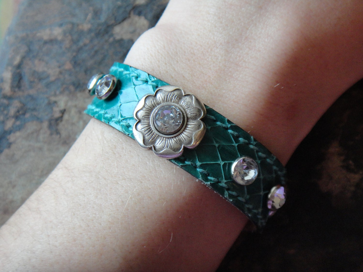 Summer Breeze Teal Recycled Belt Cowgirl 7 1/4" Cuff