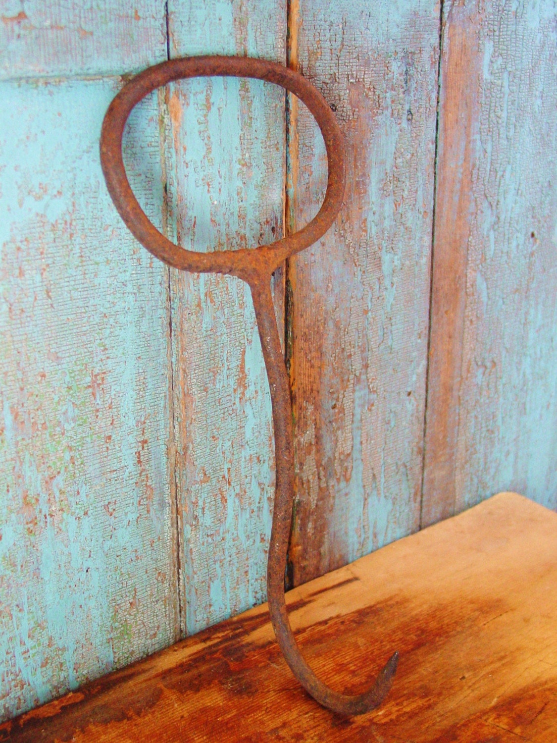 Large Antique Wrought Iron Hay Bale Hook Primitive Farm Tool