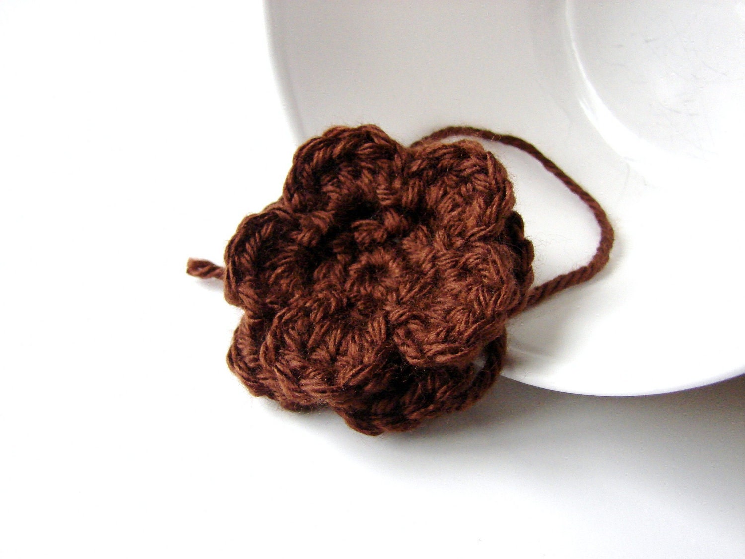 Coffee Brown Crochet Flower Appliques - One - Embellishments Supplies Adornment Floral DIY Craft Project - MADE to ORDER