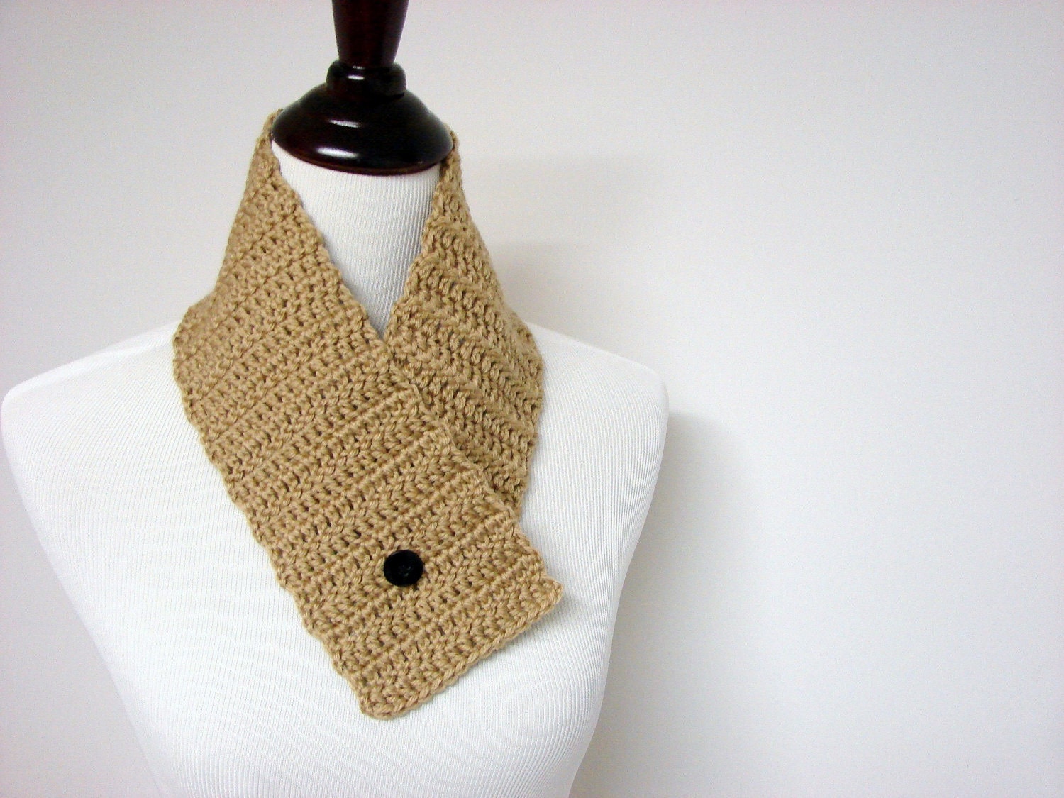 Button Cowl Crochet Neckwarmer Hand Crocheted Scarf Tan Khaki - MADE TO ORDER, Accessory Winter Gift