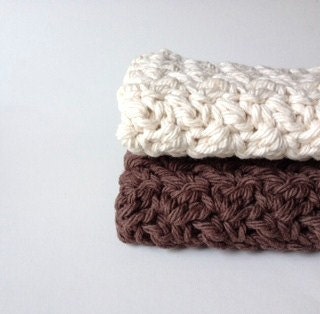 Cotton Crochet Washcloth Hand Knit Organic Dishcloths Kitchen Dish Rags Bathroom Home Eco Friendly Brown Ecru Set of 2 MADE TO ORDER