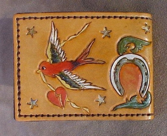 Swallow Bird and heart Leather Wallet Sailor Jerry
