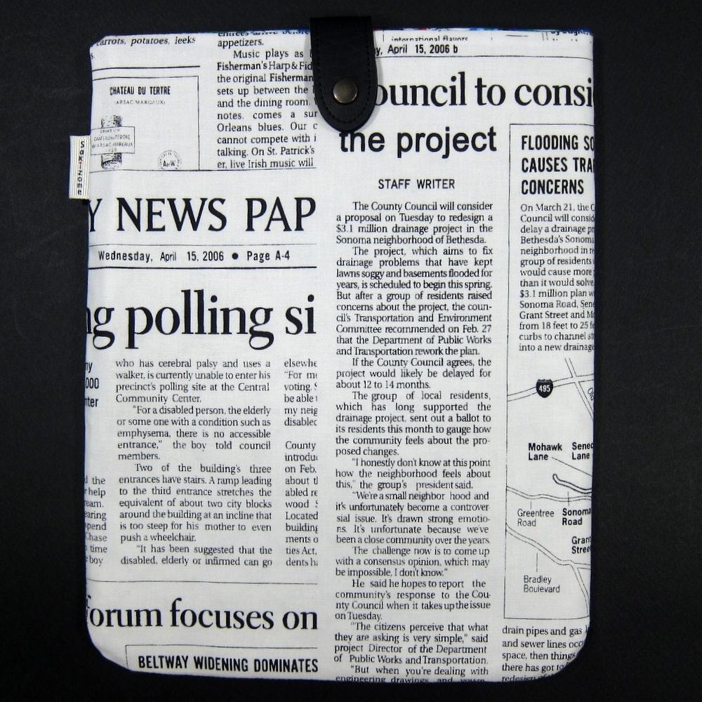 iPad Padded Sleeve Case with Button - Newspapers