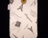 iPad Mini Kindle Nook Kobo Padded Sleeve Case with Button - J'adore Paris (blush pink)
