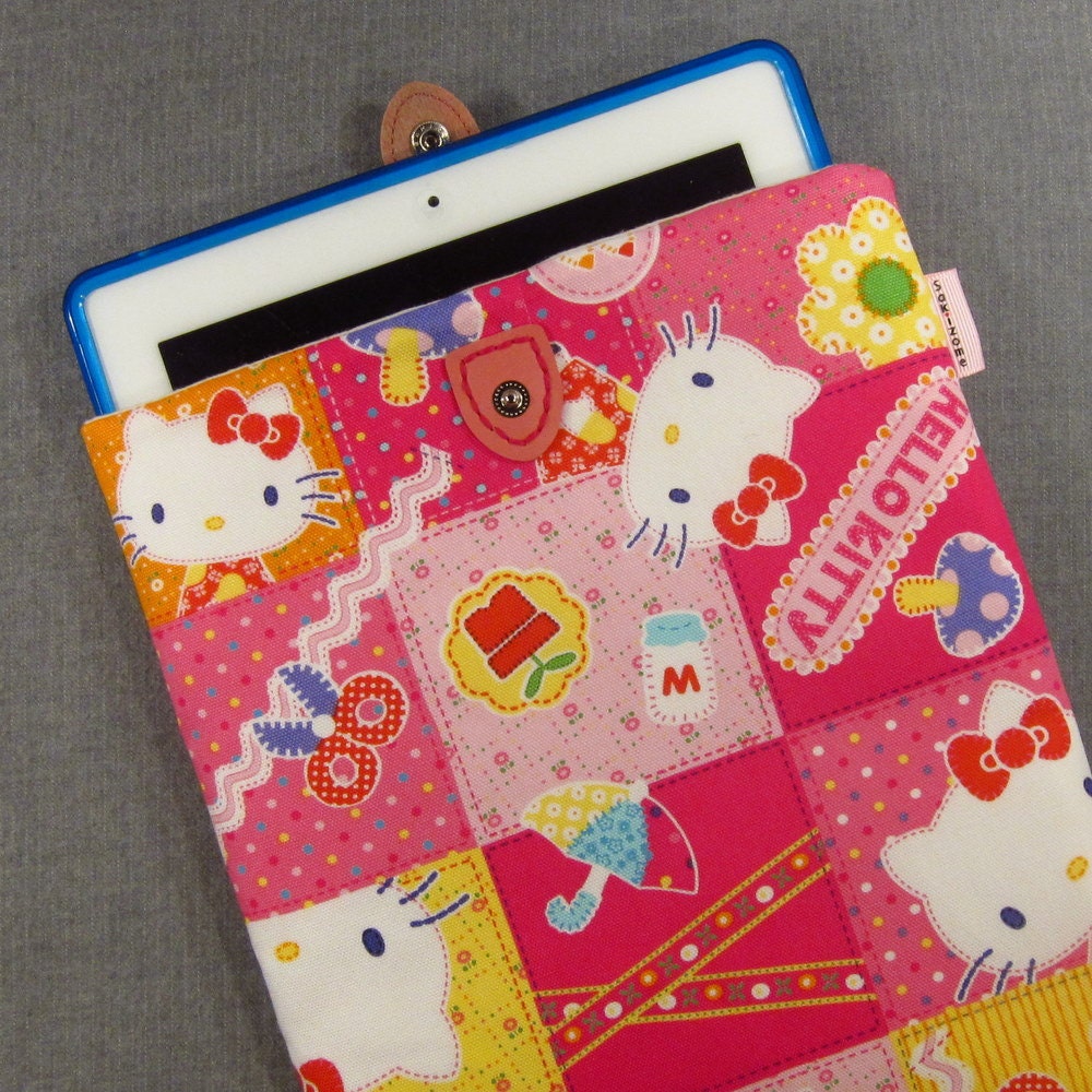 iPad Padded Sleeve Case with Japanese Button Tab - Hello Kitty Patchwork - Last One