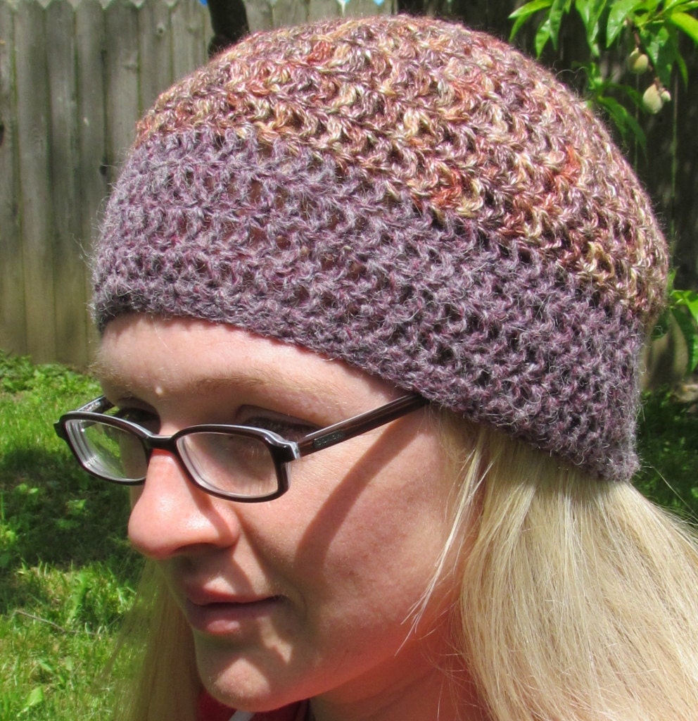 XL Crocheted Hat - Worn as a Cap or Slouchy Beret - in Wool Blend with Bamboo Yarn