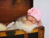 CLOSEOUT PRICES Photo Prop Newborn Baby Hat with Pink Flower Rose - Wooden Ladybug Button