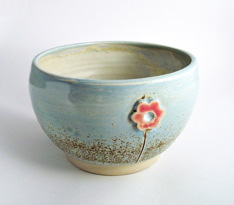 Bowl Red Flower in light blue - Stoneware (grès) Bowl