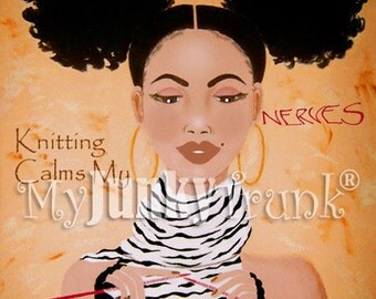 Knitting Calms My Nerves -African American Natural Hair Afro Puff Print