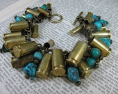 Bullet Casing Jewelry - Authentic Brass and Genuine Turquoise Charm Bracelet - Loaded with Style