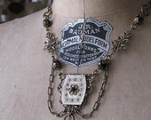 Vintage Inspired "Ingraham" Brand Art Deco Style Watchface Tassle Necklace in Brass with Black Onyx Beadwork