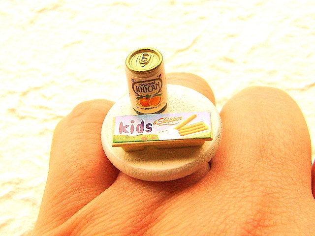 Cute Food Ring Miniature Food Jewelry Orange Juice And Bread Sticks Gifts Under 10