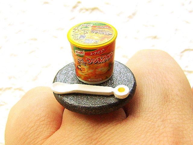 Food Ring  Corn Chowder Soup Miniature Food Jewelry Gifts Under 10