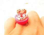 Food Ring Kawaii Cherry   Cup  Ice Cream Cookie Heart Miniature Food Jewelry