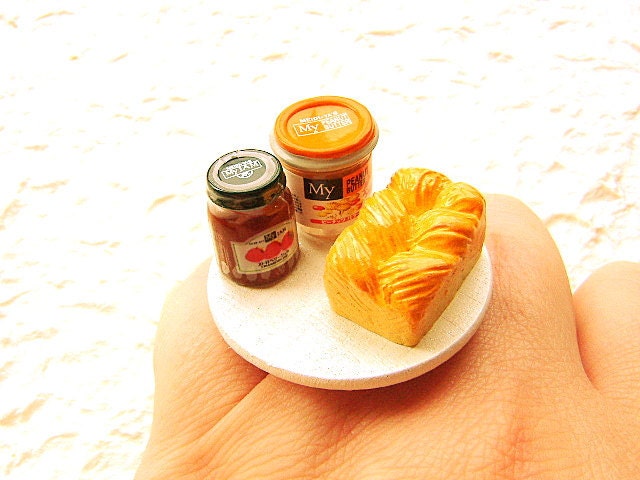Miniature  Food Ring Bread Peanut Butter Jam Miniature Food  Jewelry