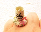 Green Tea Ring Miniature Japanese Food Ring Cherry Blossom Gifts Under 10