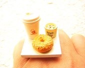 Kawaii  Coffee Ring  Bagel Miniature Food Jewelry